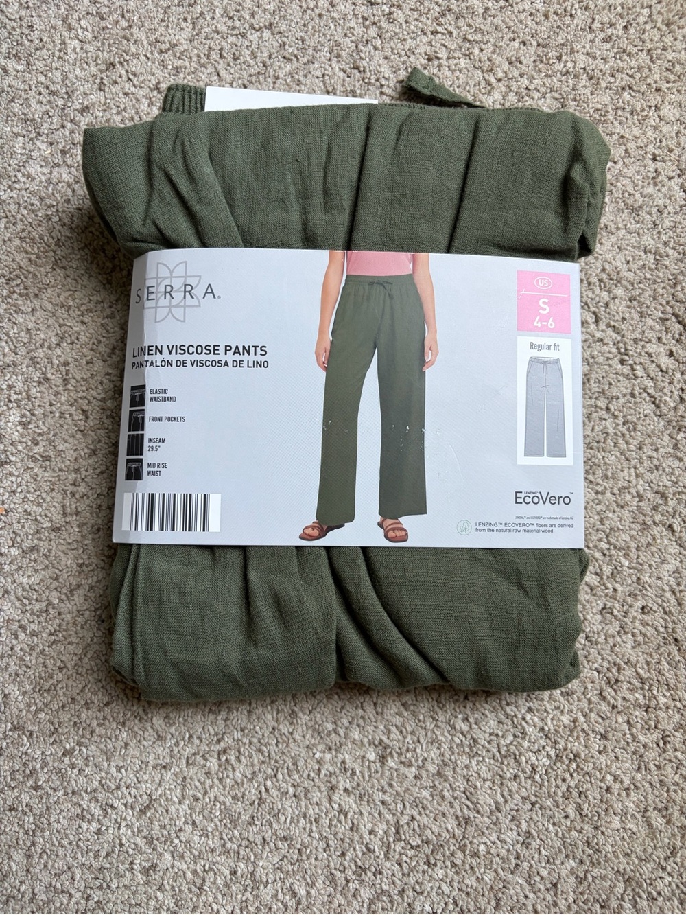 Olive Green Linen-Blend Drawstring Pants